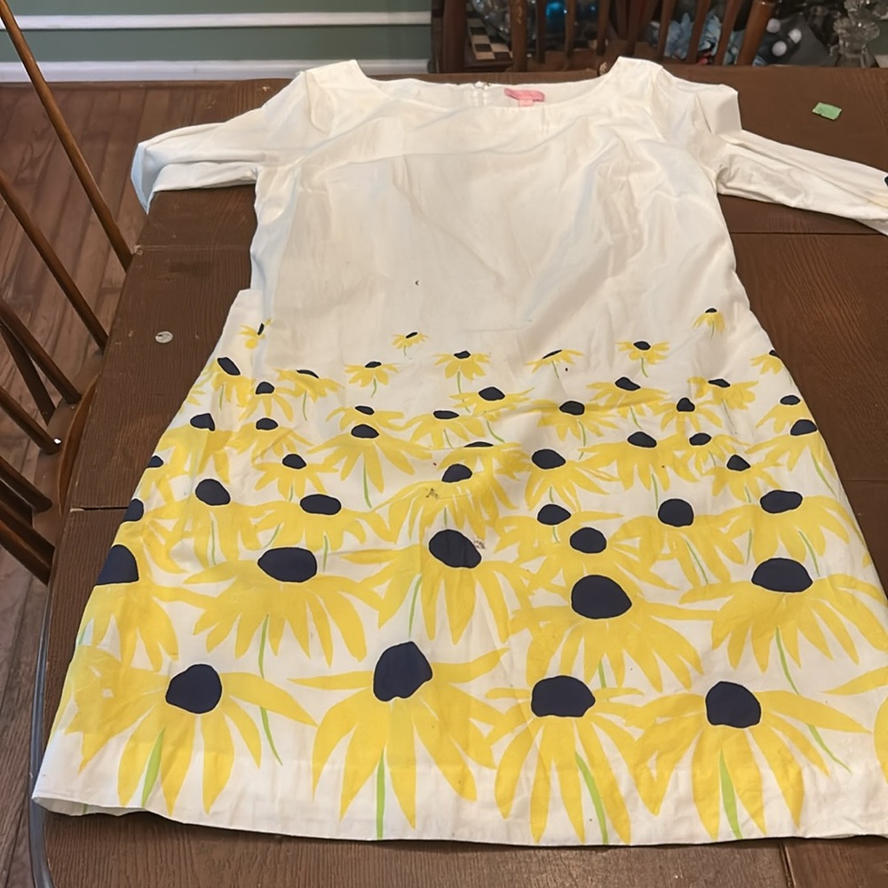 Vintage Lilly Pulitzer Daisy Shift Dress 12 3/4 Sleeves White Sunflowers 🌻 🌼 - Picture 12 of 12